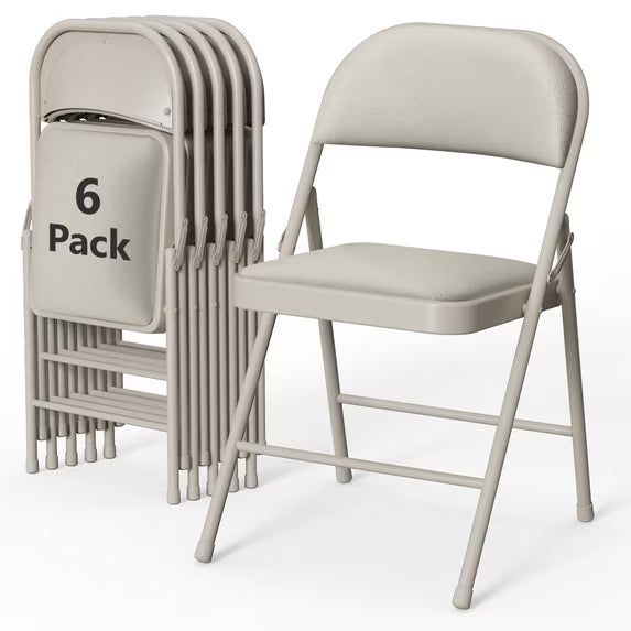 HaiCube 2-Pack PU Leather Padded Folding Chair, Heavy Duty Portable Folding Chair with Metal Frame, No Assembly Indoor Chair, White