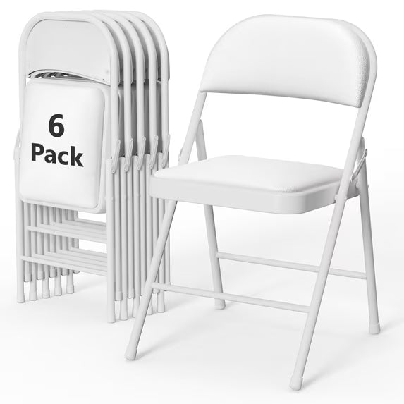 HaiCube 2-Pack PU Leather Padded Folding Chair, Heavy Duty Portable Folding Chair with Metal Frame, No Assembly Indoor Chair, White