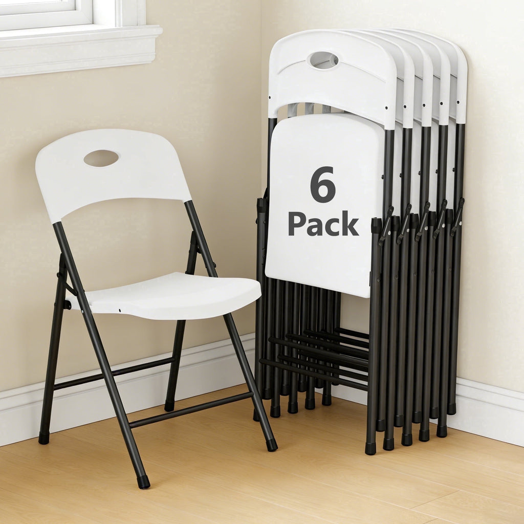 HaiCube 6 Pack Portable Plastic Folding Chair with Back Support, Heavy Duty Steel Frame, Indoor Outdoor for Party Wedding Office Patio, White