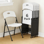 HaiCube 6 Pack Portable Plastic Folding Chair with Back Support, Heavy Duty Steel Frame, Indoor Outdoor for Party Wedding Office Patio, White