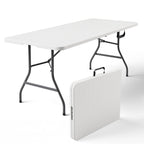 HaiCube 6FT Folding Table, Heavy Duty Portable Table, Waterproof HDPE, Foldable for Picnic, Party, Camping, Dining, BBQ, Indoor & Outdoor, White