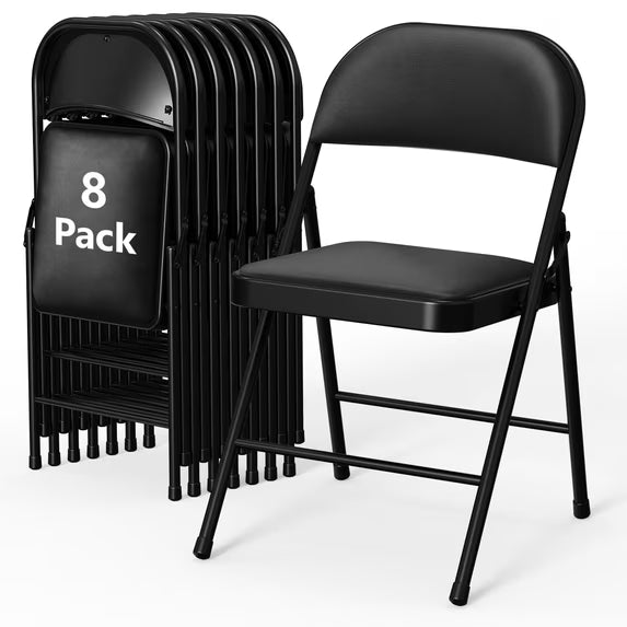HaiCube 2-Pack PU Leather Padded Folding Chair, Heavy Duty Portable Folding Chair with Metal Frame, No Assembly Indoor Chair, White