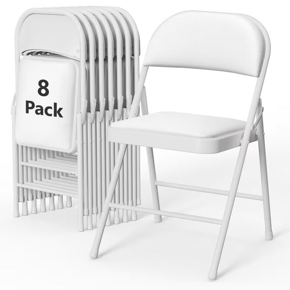 HaiCube 2-Pack PU Leather Padded Folding Chair, Heavy Duty Portable Folding Chair with Metal Frame, No Assembly Indoor Chair, White