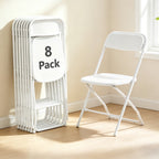 HaiCube 8 Pack White Plastic Folding Chair, Steel Frame, Portable Commercial Chair for Indoor Outdoor Events, Office, Wedding, Restaurant