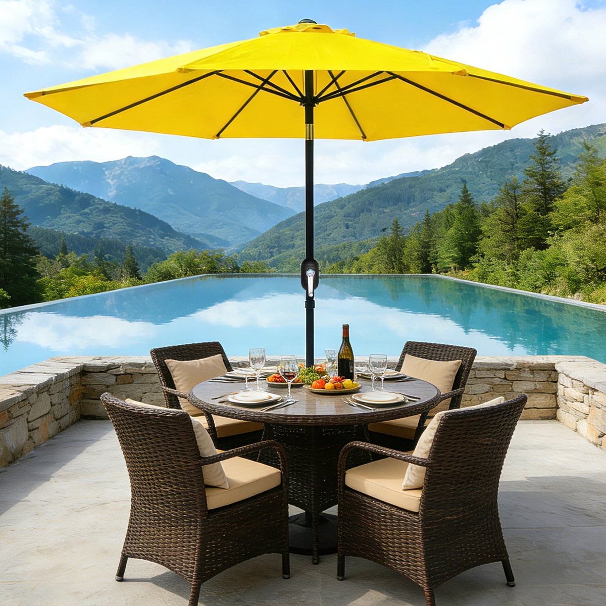 HaiCube 9FT Patio Umbrella -Acrylic Fabric, 10-Year Fade-Resistant, 1.5" Heavy Duty Steel Pole, 8 Ribs, Push Button Tilt & Crank, UV Block for Garden Deck Pool, Khaki