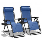 HaiCube Zero Gravity Chair Set of 2, Adjustable Reclining Outdoor Lounge Chairs with Cup Holder Tray & Headrest, Portable Folding Patio Chairs for Camping, Pool, Backyard, Blue