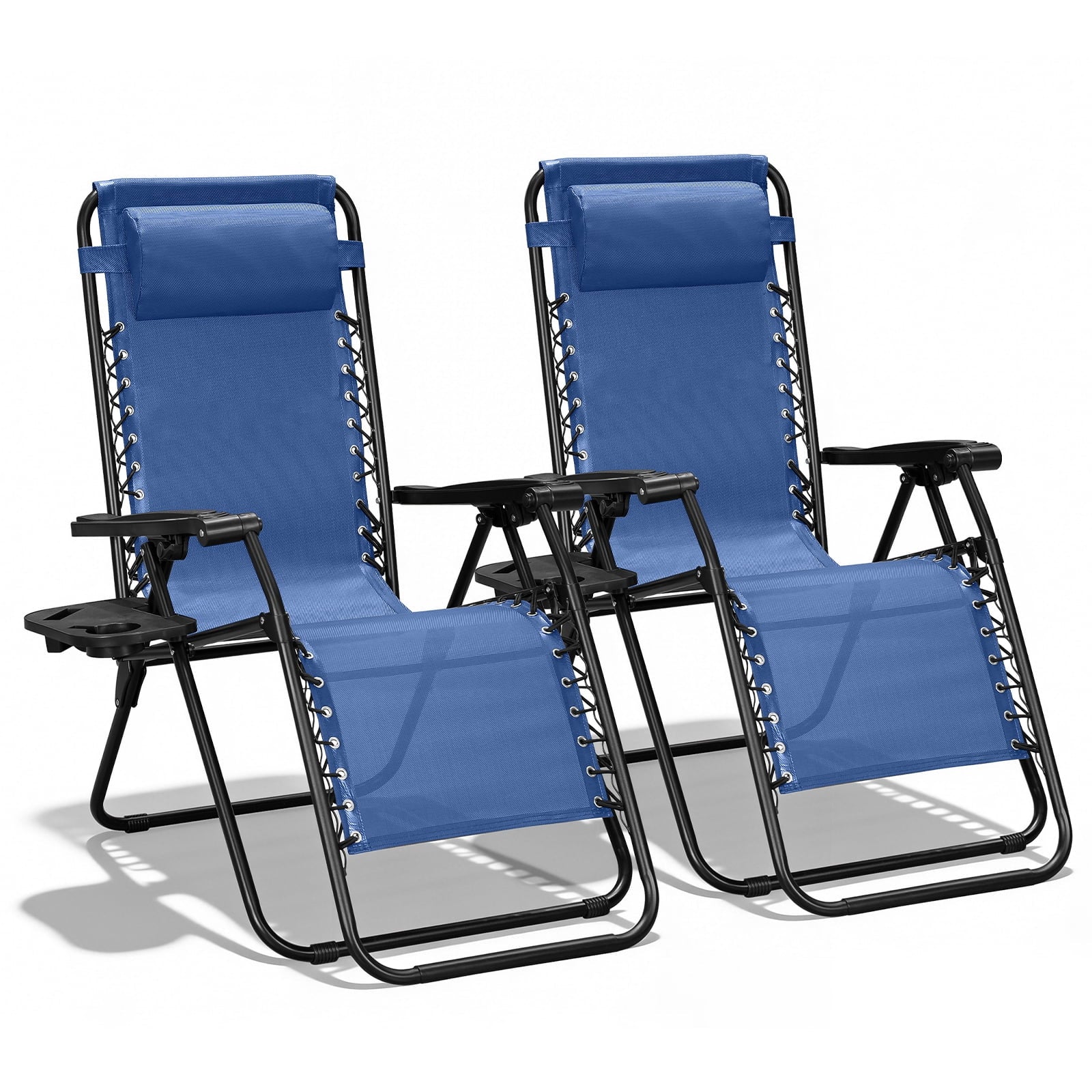 HaiCube Zero Gravity Chair Set of 2, Adjustable Reclining Outdoor Lounge Chairs with Cup Holder Tray & Headrest, Portable Folding Patio Chairs for Camping, Pool, Backyard, Blue