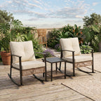 HaiCube 3 Pieces Wicker Rocking Chairs Set with 2-Tier Coffee Table, Patio Conversation Furniture Set with Cushions for Balcony, Porch, Garden, Backyard, Poolside, Beige