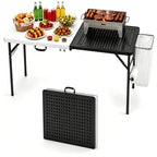 HaiCube 5FT Folding Grill Table, Portable Outdoor Camping Prep Station with Metal Mesh Top, Utility Hooks & Storage Rack, Heavy Duty Cooking Table for BBQ, Tailgating, Picnic, Patio