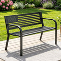 HaiCube Outdoor Bench with American Black Flag Backrest, Sturdy Cast Iron & Steel Frame, All-Weather Garden Patio Seating for Porch Deck Lawn Park
