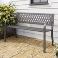 HaiCube Outdoor Metal Patio Garden Bench, Heavy‑Duty Grid Mesh Back Bench with Armrests, 500 lbs Load Capacity, Rust Weather‑Resistant for Yard Lawn Porch Entryway
