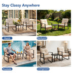 HaiCube 3 Pieces Wicker Rocking Chairs Set with 2-Tier Coffee Table, Patio Conversation Furniture Set with Cushions for Balcony, Porch, Garden, Backyard, Poolside, Beige