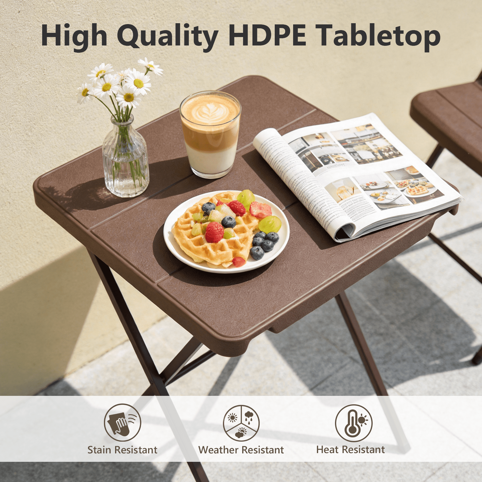 HaiCube 27" Outdoor Folding Table, Patio Dining Table, Heavy Duty HDPE Top with Steel Frame, 400 lb Capacity, No Assembly, Balcony & Garden