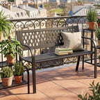 HaiCube Outdoor Metal Patio Garden Bench, Heavy‑Duty Grid Mesh Back Bench with Armrests, 500 lbs Load Capacity, Rust Weather‑Resistant for Yard Lawn Porch Entryway