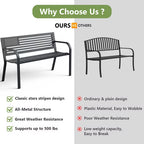 HaiCube Outdoor Bench with American Black Flag Backrest, Sturdy Cast Iron & Steel Frame, All-Weather Garden Patio Seating for Porch Deck Lawn Park