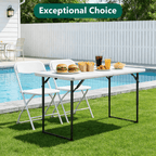 HaiCube 4FT Folding Table, Adjustable Height 23–29in, Heavy Duty Portable Table, Waterproof HDPE, Fold-in-Half for Picnic & Indoor, White