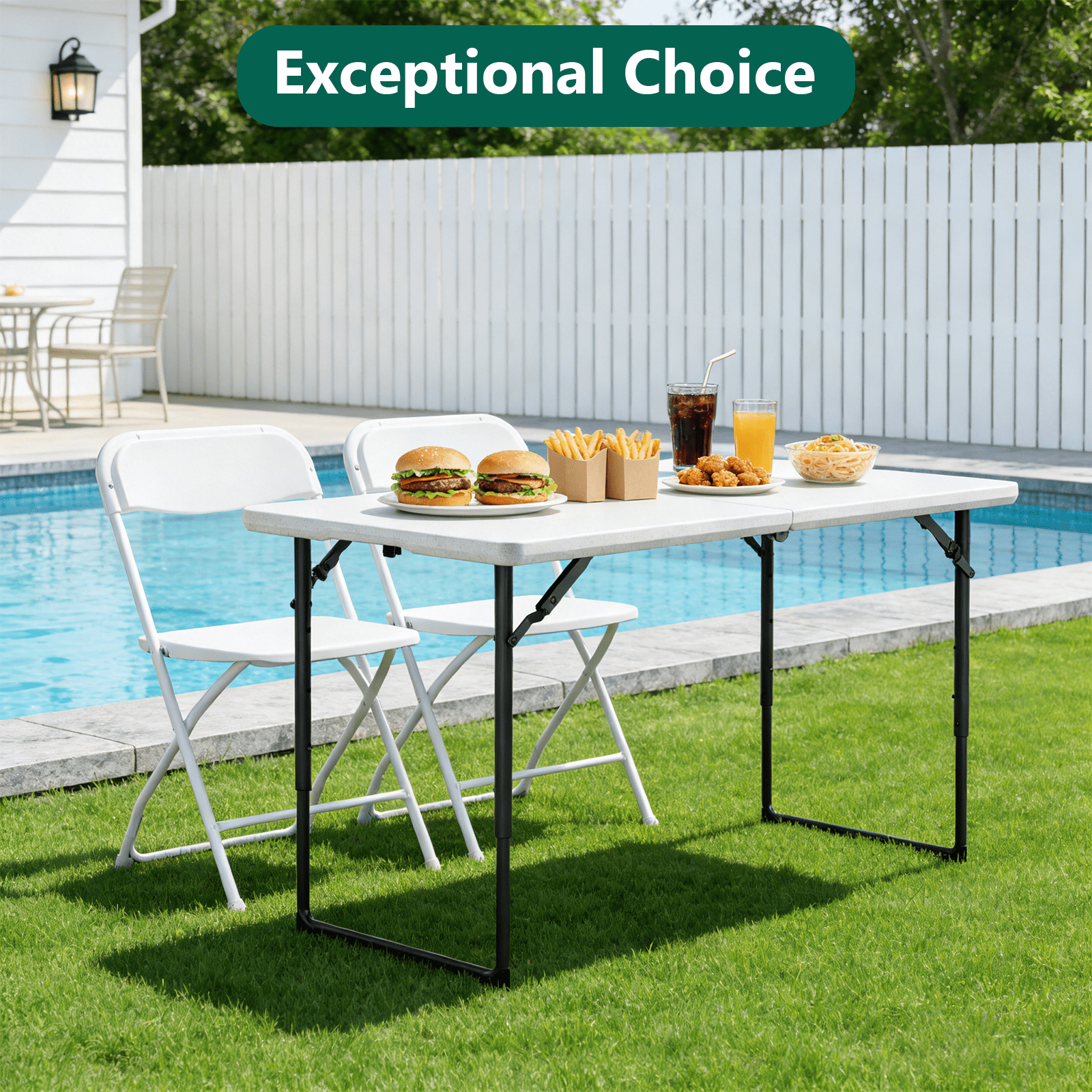 HaiCube 4FT Folding Table, Adjustable Height 23–29in, Heavy Duty Portable Table, Waterproof HDPE, Fold-in-Half for Picnic & Indoor, White