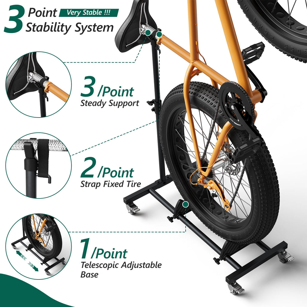 HaiCube Vertical Bike Stand, Fits Wheels Up to 29 Inch, Freestanding Space-Saving Bike Rack with Weels, Adjustable Height Upright Bicycle Floor Holder, No Drilling