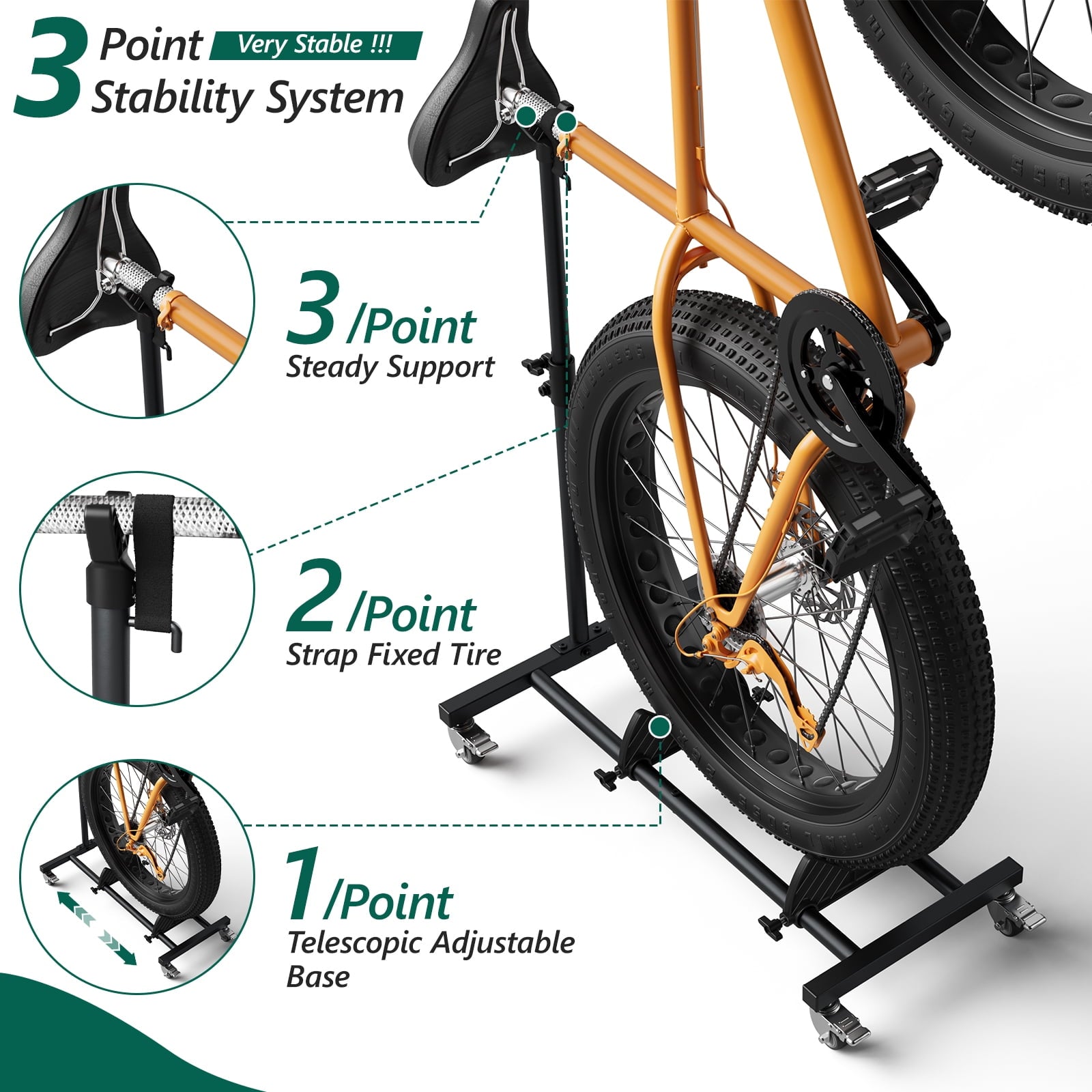 HaiCube Vertical Bike Stand, Fits Wheels Up to 29 Inch, Freestanding Space-Saving Bike Rack with Weels, Adjustable Height Upright Bicycle Floor Holder, No Drilling
