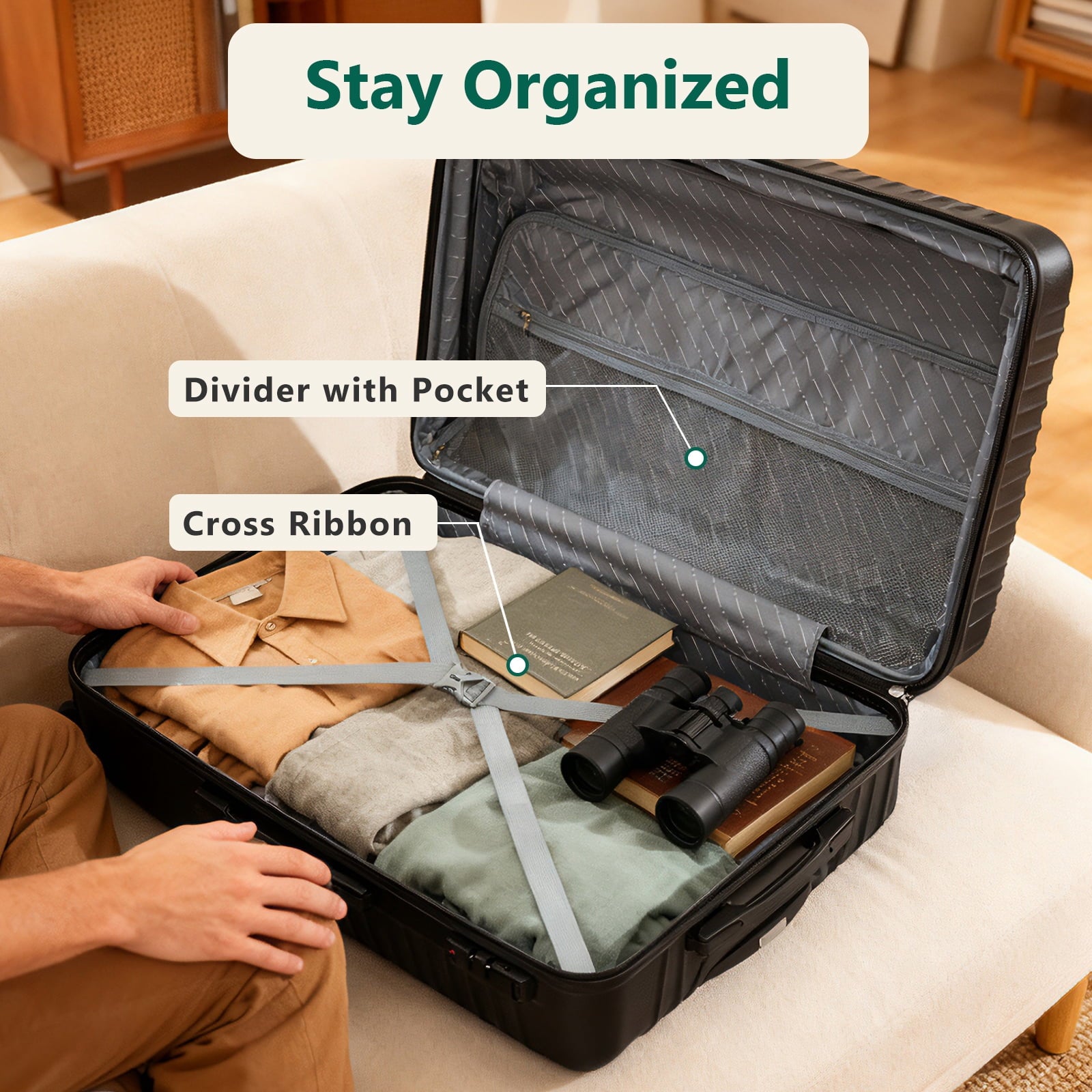 HaiCube 3 Piece Luggage Set (20/24/28 Inch), Lightweight Expandable Suitcases with TSA Lock & 360° Spinner Wheels, Black