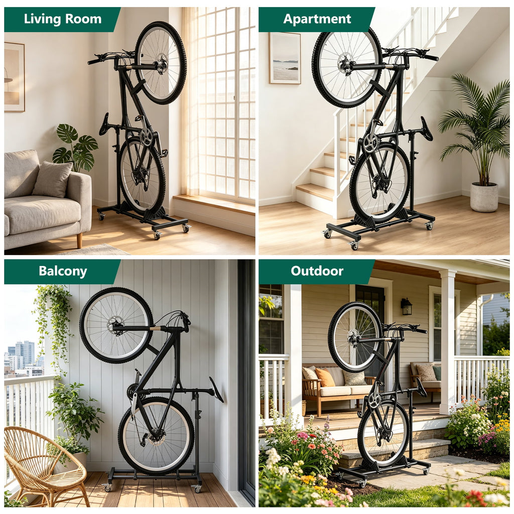 HaiCube Vertical Bike Stand, Fits Wheels Up to 29 Inch, Freestanding Space-Saving Bike Rack with Weels, Adjustable Height Upright Bicycle Floor Holder, No Drilling