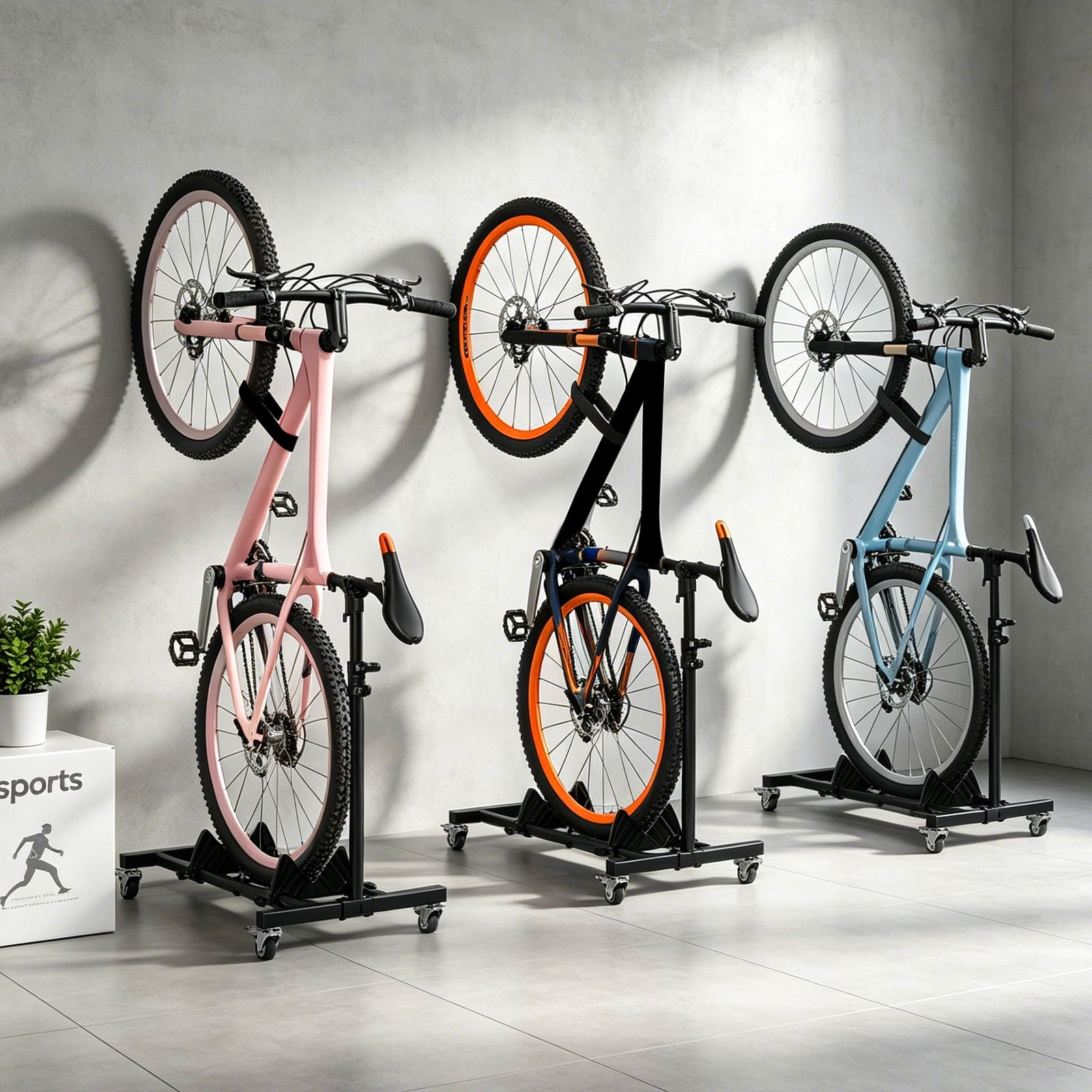 HaiCube Vertical Bike Stand, Fits Wheels Up to 29 Inch, Freestanding Space-Saving Bike Rack with Weels, Adjustable Height Upright Bicycle Floor Holder, No Drilling