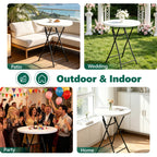 HaiCube 32" Bar Height Round Folding Table, Portable Cocktail Table with Thick HDPE Top & Sturdy Metal Locking Legs, for Parties and Commercial Events, White