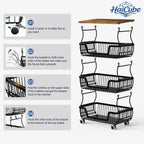 HaiCube 4-Tier Metal Wire Rolling Cart with Wheels, Stackable Storage Organizer Cart with Top Shelf for Pantry, Kitchen Fruit Snack Book Storage Rack