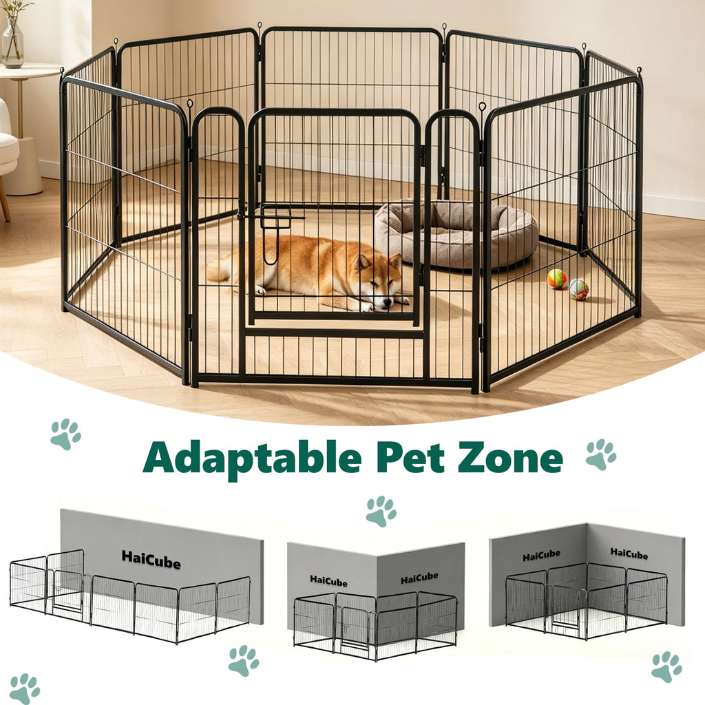 HaiCube Dog Playpen for Small Dogs, 24" 8 Panels Heavy Duty Metal Pet Playpen with Door, Foldable Indoor Outdoor Puppy Exercise Pen Fence