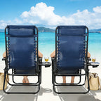 HaiCube Zero Gravity Chair Set of 2, Adjustable Reclining Outdoor Lounge Chairs with Cup Holder Tray & Headrest, Portable Folding Patio Chairs for Camping, Pool, Backyard, Blue
