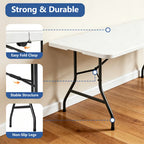 HaiCube 6FT Folding Table, 72" x 30" Extra Wide Heavy Duty Portable Table, Waterproof HDPE Plastic, Foldable Picnic Table for Camping, BBQ, Party, Dining, Indoor & Outdoor, White, 2 Pack
