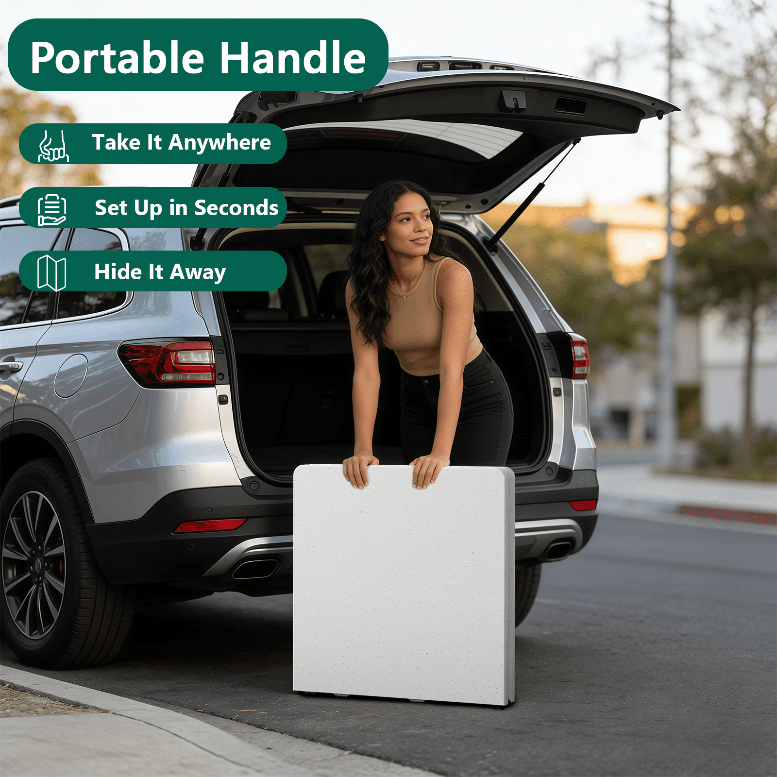 HaiCube 4FT Folding Table, Adjustable Height 23–29in, Heavy Duty Portable Table, Waterproof HDPE, Fold-in-Half for Picnic & Indoor, White