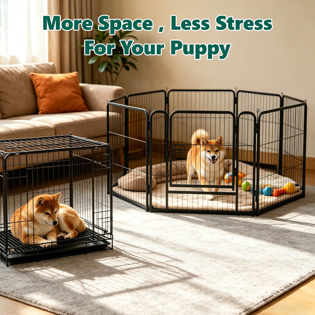 HaiCube Dog Playpen for Small Dogs, 24" 8 Panels Heavy Duty Metal Pet Playpen with Door, Foldable Indoor Outdoor Puppy Exercise Pen Fence