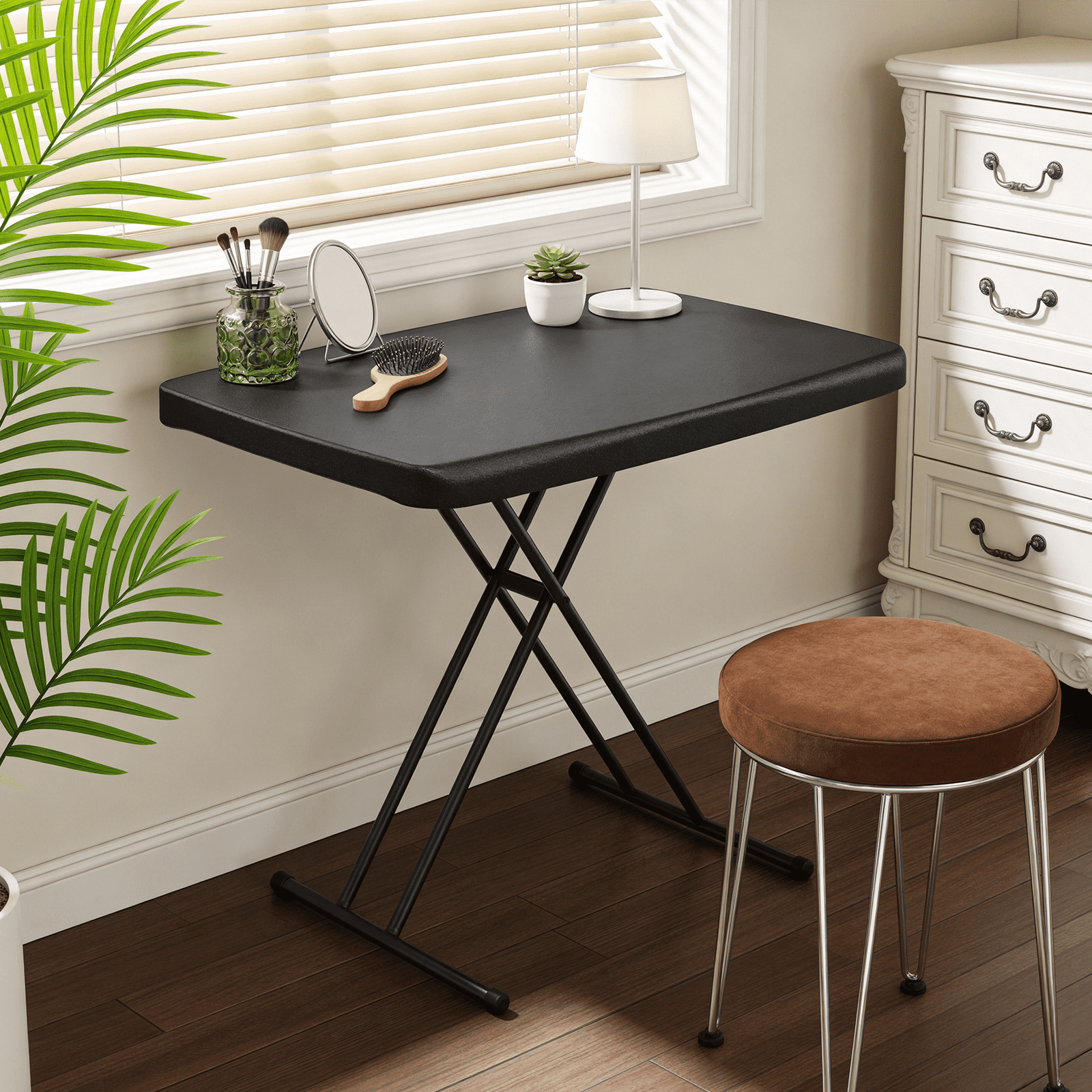 HaiCube Adjustable Height Folding TV Tray Table, Tool-Free Snap-On Setup, Portable Folding Table for Living Room, Camping & Small Spaces, Black