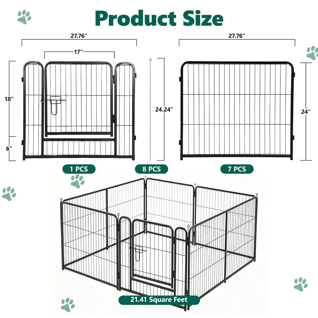 HaiCube Dog Playpen for Small Dogs, 24" 8 Panels Heavy Duty Metal Pet Playpen with Door, Foldable Indoor Outdoor Puppy Exercise Pen Fence