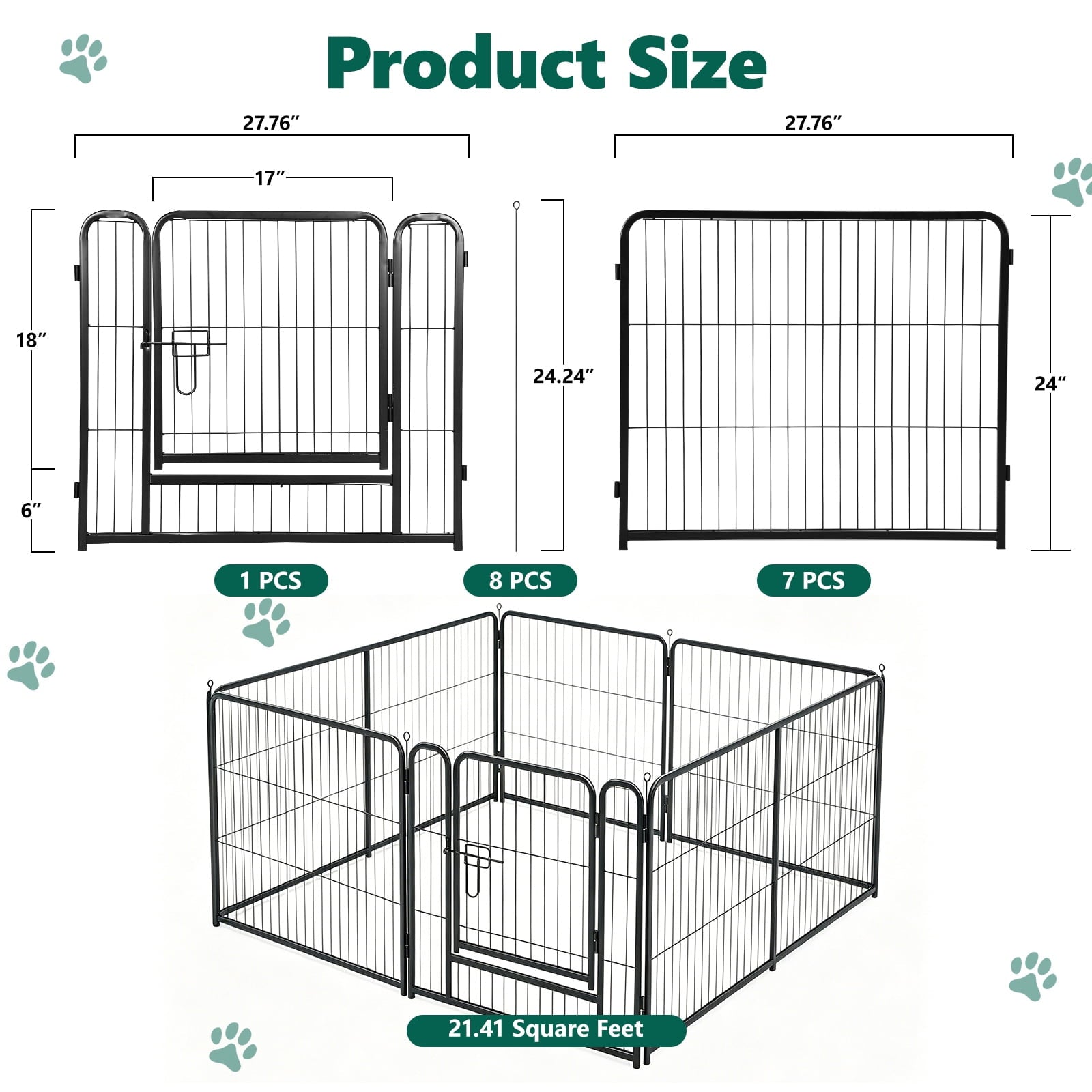 HaiCube Dog Playpen for Small Dogs, 24" 8 Panels Heavy Duty Metal Pet Playpen with Door, Foldable Indoor Outdoor Puppy Exercise Pen Fence